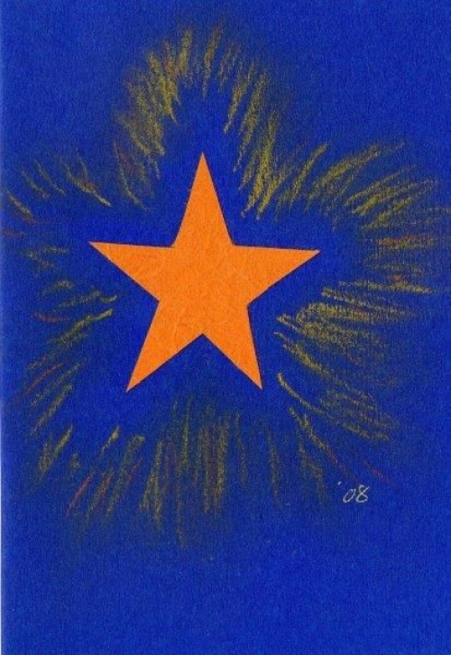 Weihnachtskarte in blau mit orangem Stern