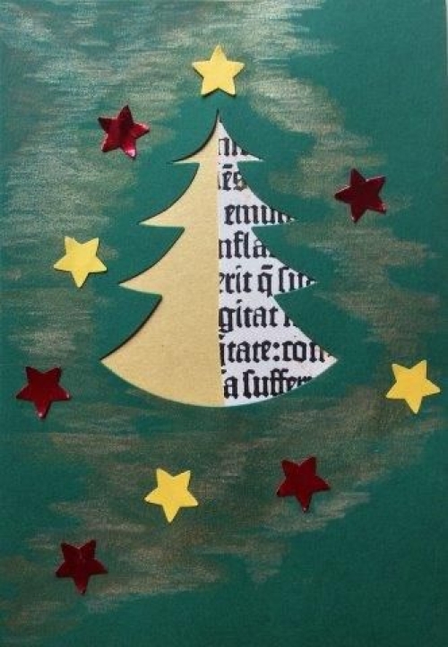 Weihnachtskarte mit Tannenbaum und Sternen 