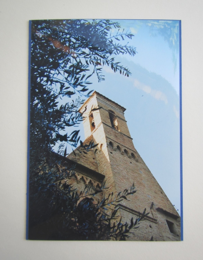 Toskana Kirchturm mit Olivenbäumen